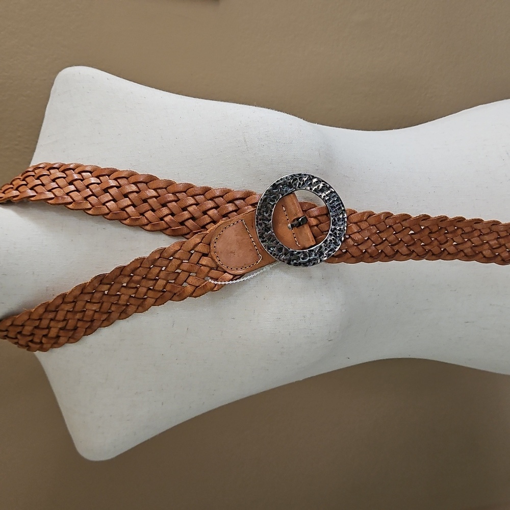 Nwot Leather  Boho Western Braided Belt  with Hannered Buckle